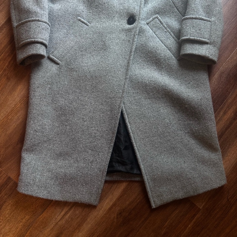 ZARA Wool Blend Grey Trench Coat Button Down  High Neck Jacket Minimalist Chic - Picture 6 of 8